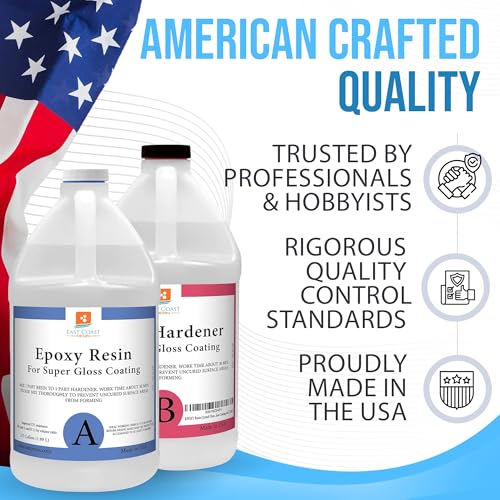 EPOXY Resin Crystal Clear 1 Gallon Kit | 1:1 Resin and Hardener for Super Gloss Coating | for Bars, Outdoor Table Top, Countertop