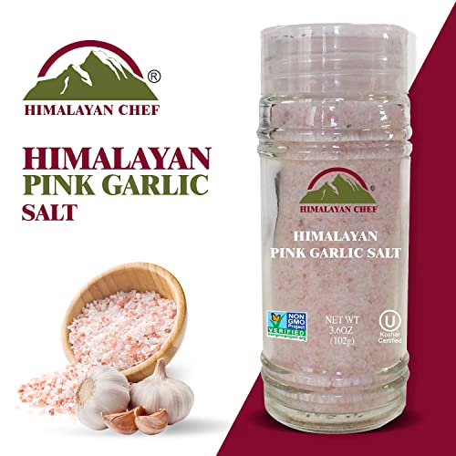 Himalayan Chef Himalayan Pink Garlic Salt -3.6 Oz (Pack of 1), Small Grinder of Garlic Salt Seasoning, Natural & Certified