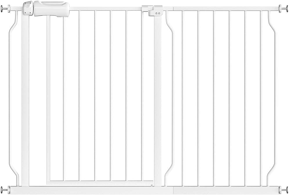 Fairy Baby Extra Wide Baby Gate for Doorways Auto Close Safety Gates for Bedroom, Fits 57.5 Inch to 62 Inch with Pressure Mounted Extention Kit, White | Pressure Mounted No Drill Pet Gate with Door, Heavy Duty Walk-Through Gate for Toddlers, Kids, Dogs,…