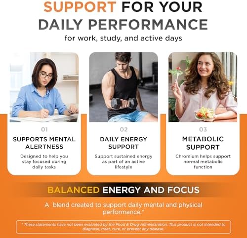 Awakening Natural Energy & Focus Supplement with Panax Ginseng, Guarana Extract & Chromium Picolinate | Brain Supplement for Focus, Energy