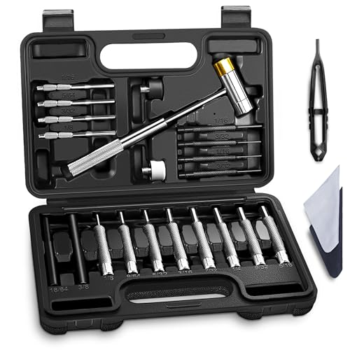 BESTNULE 24pc Punch Set and Hammer, Roll Pin Punch Set & Tweezers & Wipes