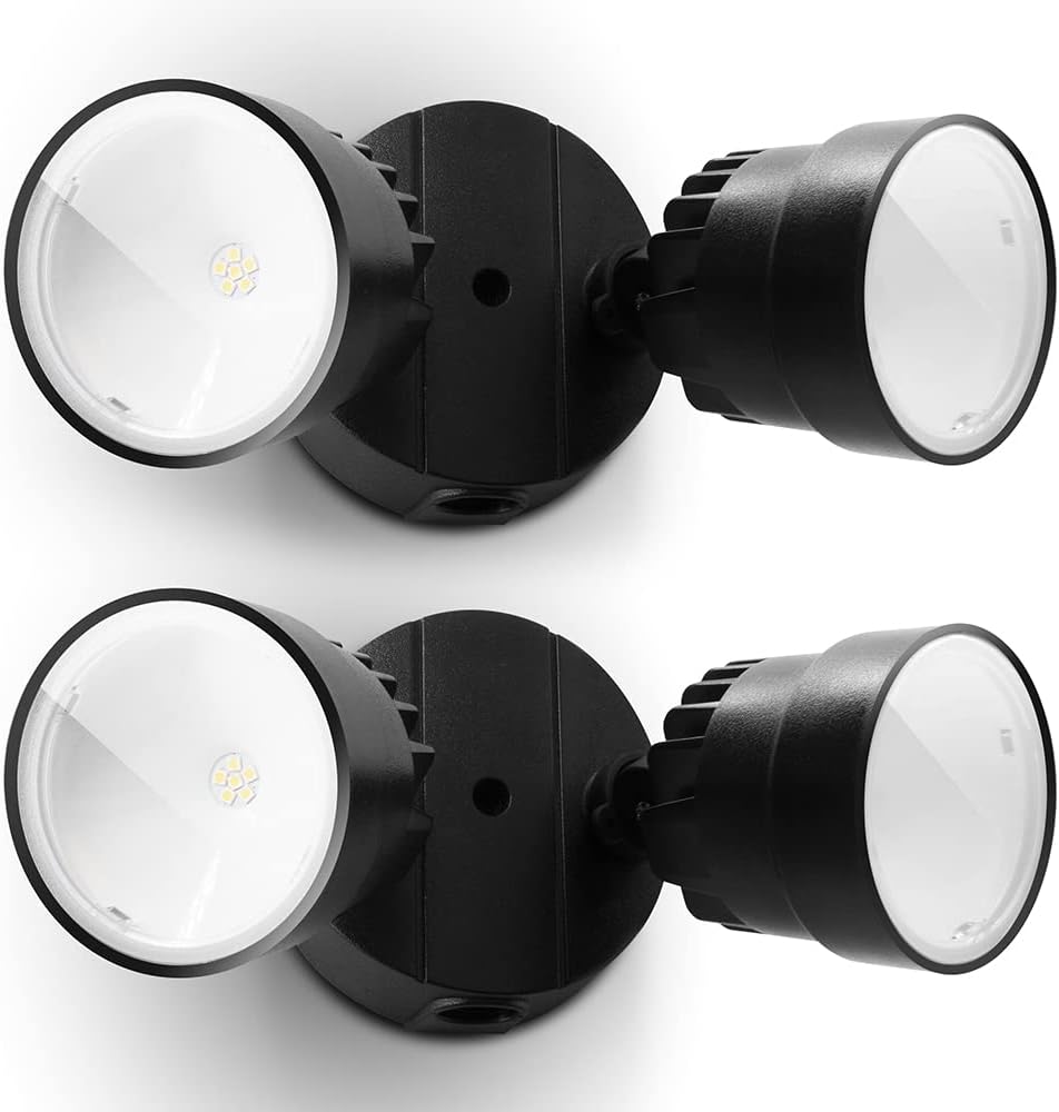 LUTEC 2 Packs P6221B 2000 Lumen 18 Watt 28 LED Dual-Head Flood Light Outdoor, Waterproof Exterior Security Wall Light for Patio, Garden,Yard-Black