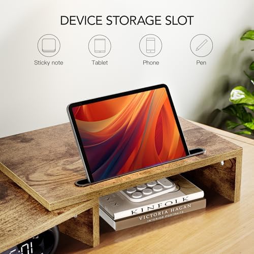AMERIERGO Dual Monitor Stand Riser- 3 Shelf Screen Stand with Adjustable Length and Angle, 2 Extra Functional Slot Desktop Organizer Stand for PC