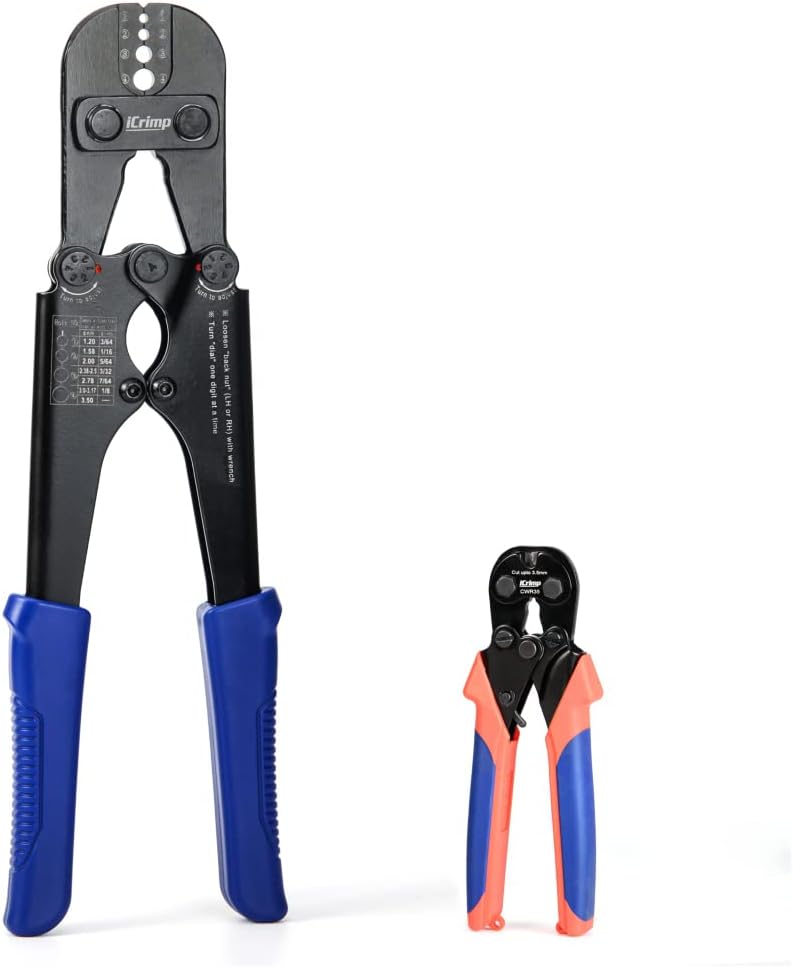 iCrimp Wire Rope Crimping Tool for Aluminum Loop Sleeve, Two Barrel Ferrule, Oval Sleeves, 3/64 in to 1/8 in, Swaging Tool Kit with Wire Rope Cutter