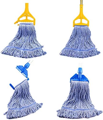 String Mop Heads Replacement Heavy Duty Commercial Grade Blue Cotton Looped End Wet Industrial Cleaning Mop Head Refills (4, Medium)