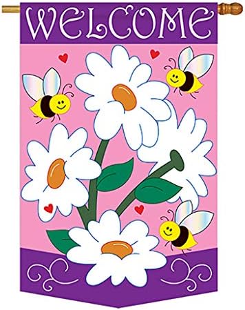 Two Group - Daisies Spring - Everyday Floral Applique Decorative Vertical House Flag 28" x 44"