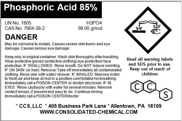 Phosphoric Acid 85% - High Purity Industrial Grade - Premium Multi-Purpose Use for Cleaning, Etching, Rust Removal, and More. (100mL)