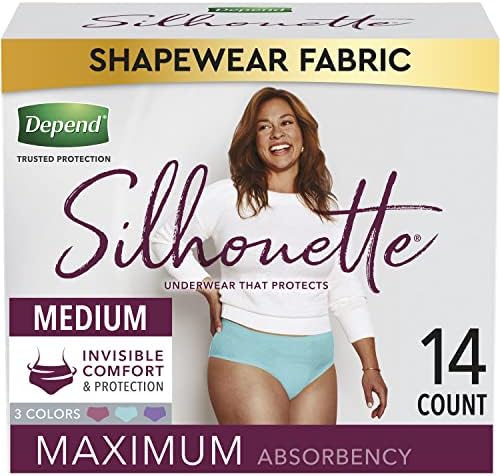 Depend Silhouette Incontinence Underwear for Women, Maximum Absorbency, Disposable, Medium, Lavender/Teal/Berry, 14 Count