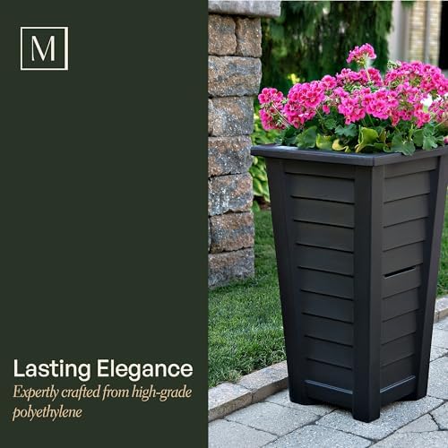 Mayne Lakeland 28in Self-Watering Tall Square Planter, White | Self-watering, All season, Fade resistant, Reversible planting shelf, 15-year warranty