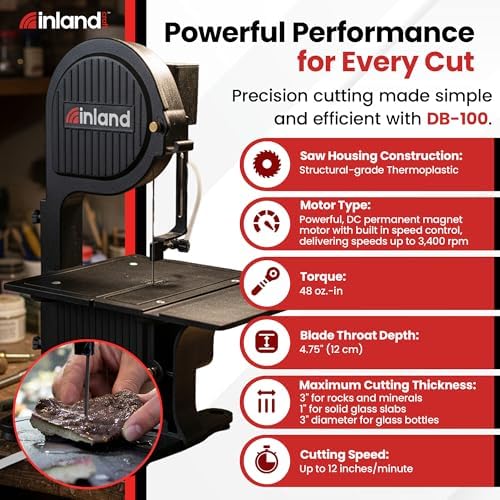 Inland Craft DB-100 Band Table Machine for Cutting Stained Glass, Diamond Blade Band, Lapidary Slab Saw, Rock, Coral & Stone Polisher, Hobby Bandsaw