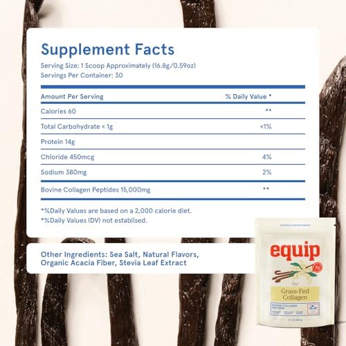 Equip Foods Grass Fed Collagen Powder | Hydrolyzed Bovine Collagen Peptides with Amino Acids | Prime Beef Collagen for Healthy Joints, Skin & Nails | Non-GMO, Paleo Friendly | 30 Servings, Unflavored