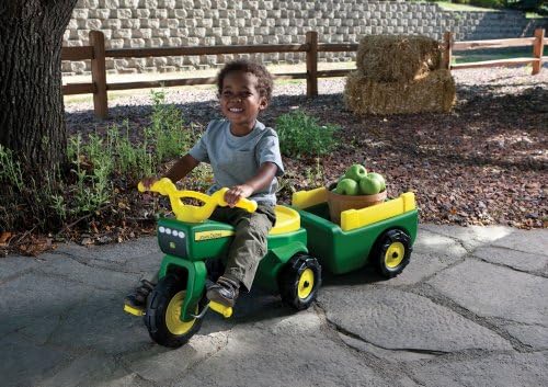 John Deere Ride On Toys Pedal Tractor with Wagon for Kids Aged 18 Months to 3 Years, Green/Yellow