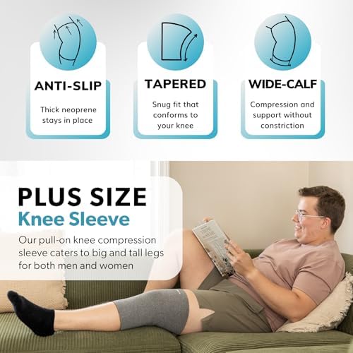 BraceAbility Plus Size Neoprene Knee Sleeve - 5X Bariatric Compression Support Brace for Women's or Men's Arthritis Joint Pain Relief and Treatment, Fitting Big Legs and Obese Thighs (5XL)
