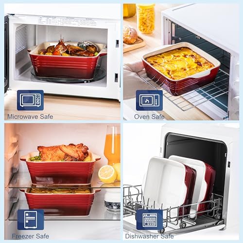 LOVECASA 8x8 inch Baking Pan, 2 Quart Square Cake Pan Baking Dish for Oven, Stoneware Brownie Pan Non-Stick, Casserole Baking Pan with Handle