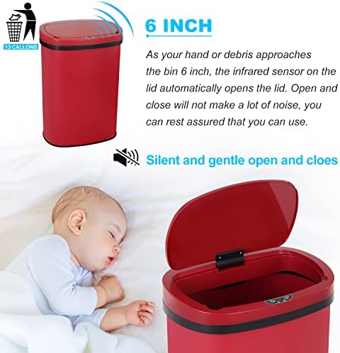 Kitchen Trash Can | Stainless Steel 13 Gallon Trash Can | 50L Touch Free Garbage Can with Lid | Electronic Sensor High Capacity Trash Bin for