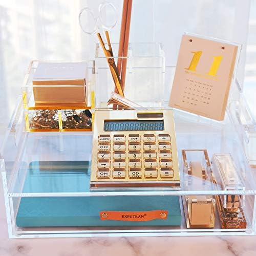 Acrylic Calculator with Stand, Battery and Solar Hybrid Powered Basic Calculator 12-Digit LCD Display,Home Office Desktop Accessories(Silver)
