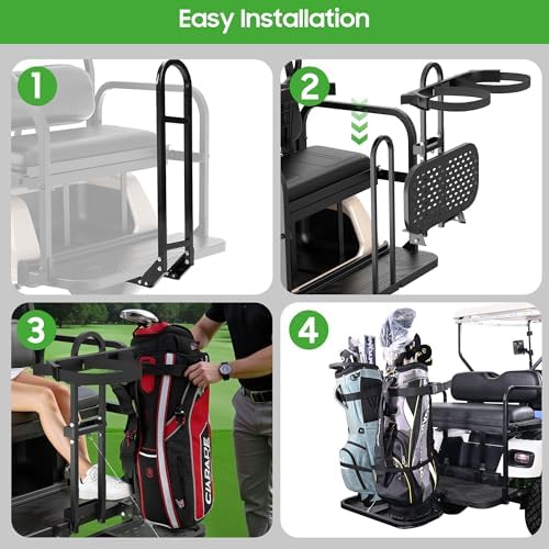 10L0L Universal Foldable Golf Cart Rear Seat Bag Holder - No-Drill Bag Rack for Yamaha EZGO Club Car, Fits Safety Grip Bar up to 8" Wide