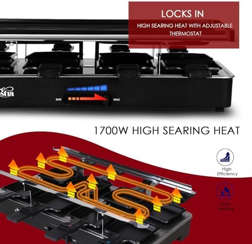 Artestia 1700W Raclette Electric Party Grill for 6–8 People | Korean BBQ Table Grill & Raclette Cheese Melting Grill, Nonstick & Granite Plates