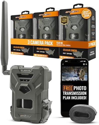 SPYPOINT Flex-M Twin Pack Cellular Trail Cameras - Best Hunting Accessories, No WiFi Needed, GPS, Night Vision, Dual-Sim LTE, IP65 Water-Resistant Game Camera, 28MP Photos, 720p Videos + Sound (2) | IP65 Water-Resistant Game, 720p Videos + Sound, 28MP Ph…