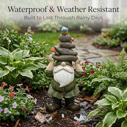 Garden Gnome Statue Outdoor Decorative Gnome Statue,Gnome Held Stones with His Head