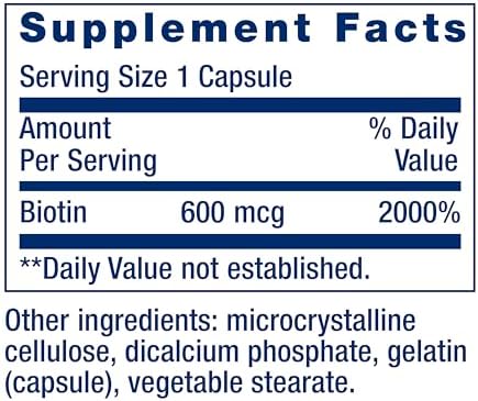 Life Extension Biotin 600 mcg Vitamin B7 Support Supplement for Beautiful Hair, Nails & Beyond – Gluten-Free, Non-GMO - 100 Capsules | Supports Hair