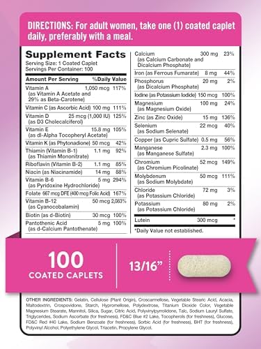 Nature's Truth Women's 50+ Multivitamin Caplets | 100 Count | with Vitamin A, C, D, E and Zinc | Non-GMO & Gluten Free Supplement