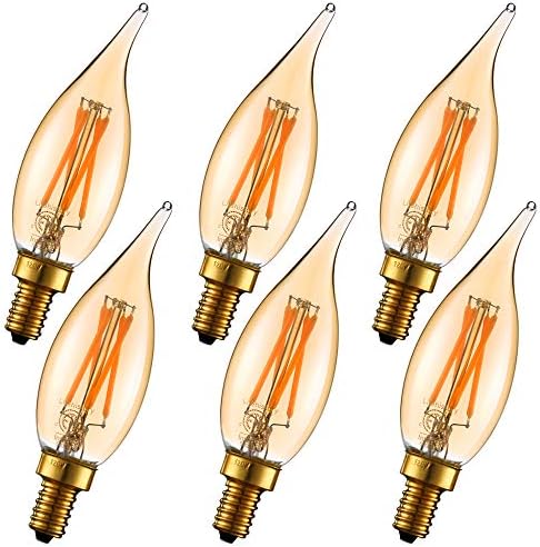 LiteHistory CA10 E12 Candelabra Bulb 40 watt,Amber Light Bulbs,2200K,6Pack | 4w=40 watt Light Bulbs,E12 Bulb,250lm,AC120V,ETL,Candelabra Light Bulbs for Chandelier Light Bulbs,Pendant,Candle Light Bulbs