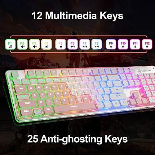 LANGTU Membrane Gaming Keyboard, Rainbow LED Backlit Quiet Keyboard for Office