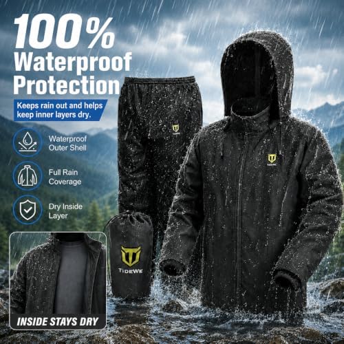 TIDEWE Rain Suit for Men, Waterproof Lightweight 2-Piece Rain Gear