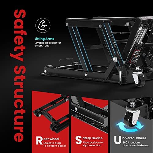 VIVOHOME 1500 LBS Hydraulic Motorcycle Lift Jack | Heavy-Duty Steel ATV Lift Stand with Wheels & Handle, for Motorcycles, Dirt Bikes, ATVs (Red)