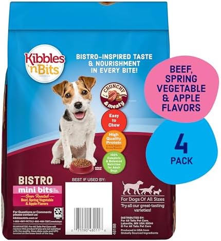 Kibbles 'n Bits Bistro Mini Bits Small Breed Dry Dog Food, Oven Roasted Beef, Spring Vegetable & Apple Flavors for Adult Dogs, 16 lb. Bag | Complete & Balanced Nutrition Formulated For Small Adult Dogs Crafted With Beef, Spring Vegetable & Apple Flavors