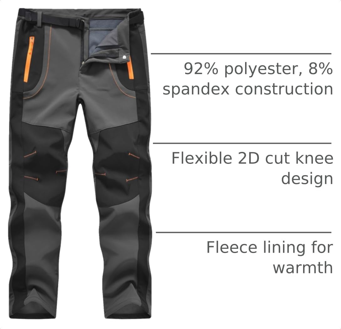 TBMPOY Men's Snow Ski Hiking Pants Waterproof Winter Fleece Lined Pants Camping Skiing Ice Fishing Pants with Belt