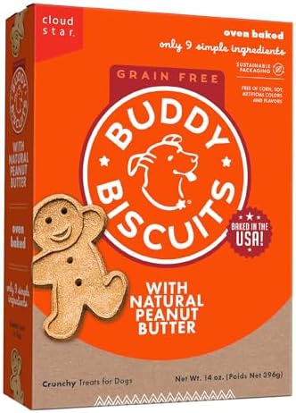 Buddy Biscuits Grain Free Dog Treats, Baked in USA, Large Size Treat with Natural Peanut Butter 14 oz.
