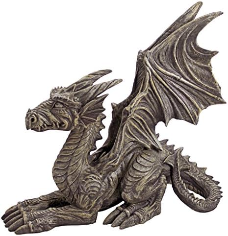 Design Toscano The Dragon of Falkenberg Castle Moat Lawn Garden Statue, 28 Inch Long, 14 Inch Tall, Cast Stone Resin, Gray Stone Finish