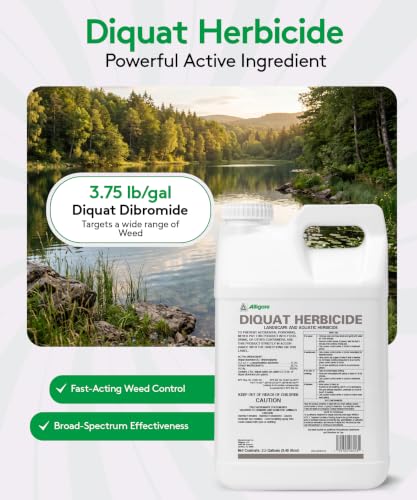 Alligare Diquat Herbicide to Control Bluegrass, Duckweed, Hydrilla & More - Glyphosate Alternative, Fast-Acting Non-Selective Liquid Weed Killer for Aquatic & Landscape Use - 2.5 Gallon