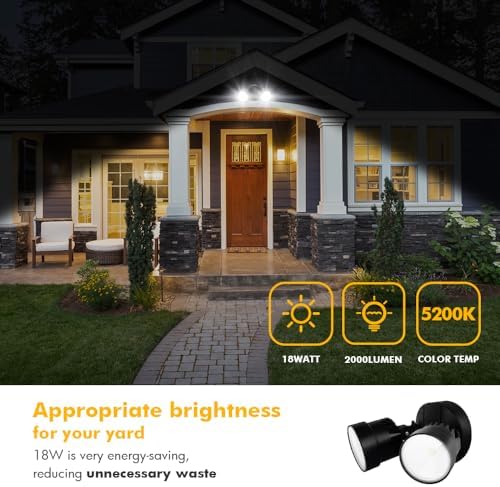 LUTEC 2 Packs P6221B 2000 Lumen 18 Watt 28 LED Dual-Head Flood Light Outdoor, Waterproof Exterior Security Wall Light for Patio, Garden,Yard-Black