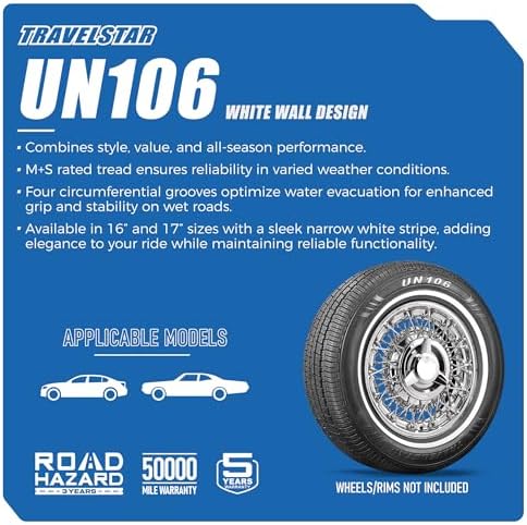 Travelstar UN106 All Season 215/70R15 18mm White Wall Radial Passenger Car Tire- 215/70-15 98T + Three-Year Road Hazard Warranty Included 215/70/15 (Tire Only)