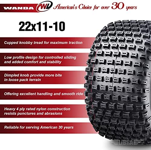 WANDA Set of 4 New ATV Tires 22X11-10 4PR P322 Dimple Knobby - 10030