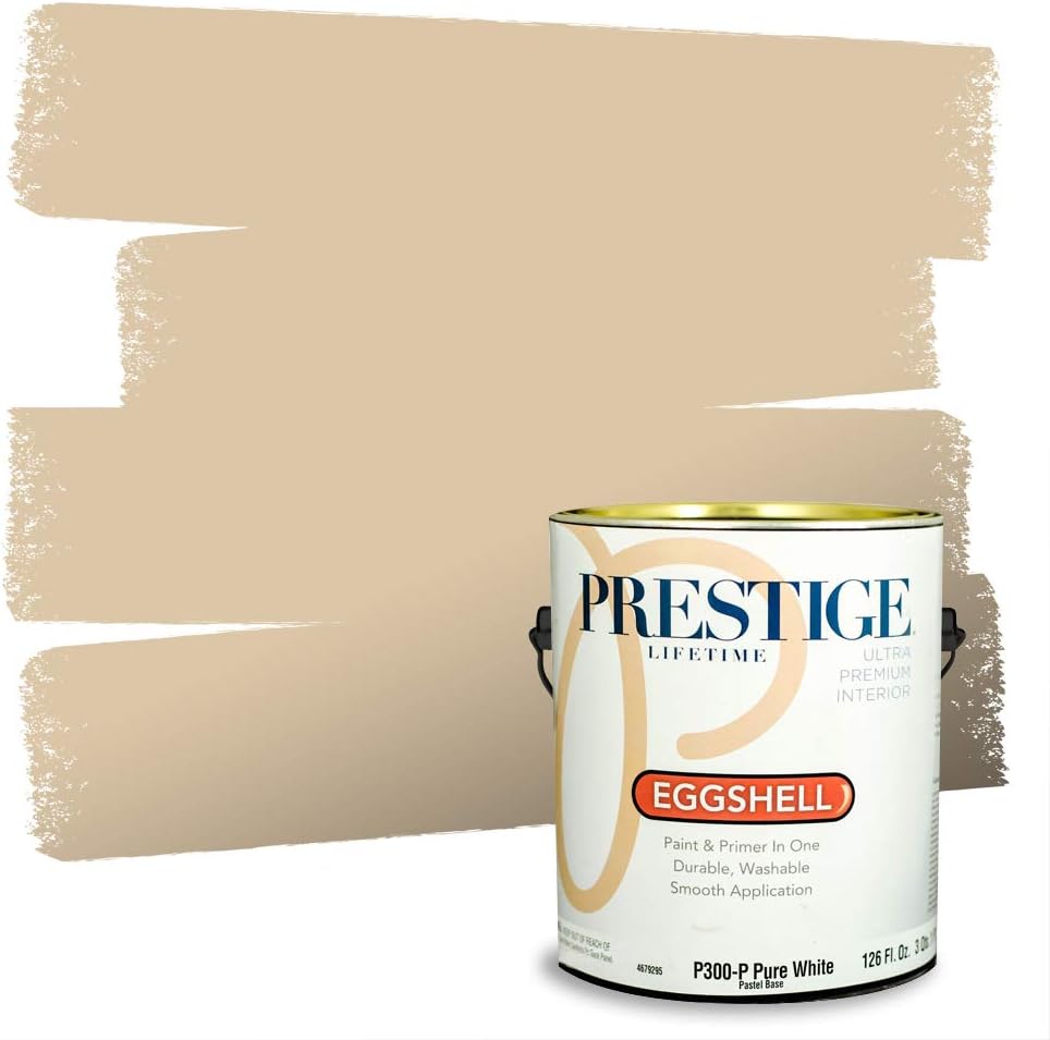 PRESTIGE Paints Exterior Paint and Primer In One, 1-Gallon, Satin, Comparable Match of Sherwin Williams* Relaxed Khaki*