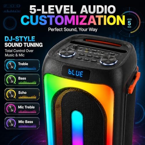 Karaoke Machine with 2 Rechargeable Wireless Microphones, Portable PA System with LED Lights, Bluetoot 5.3