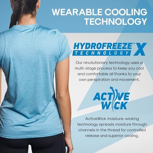 Arctic Cool Women's V-Neck Instant Cooling Moisture Wicking Performance UPF 50+ Short Sleeve Workout Shirt