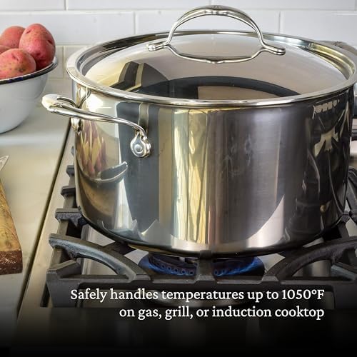 Hestan NanoBond Molecular Titanium Stock Pot with Lid, 8-Quart - PFAS-Free Stainless Steel, 4x Stronger, 1050°F Oven Safe, Induction Compatible
