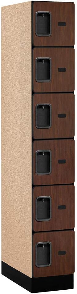 Salsbury Industries 6-Tier Box Style Designer Wood Locker with One Wide Storage Unit, 6-Feet High by 21-Inch Deep, Mahogany