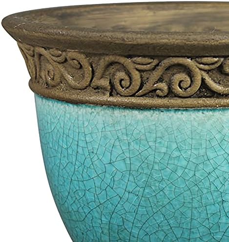 Southern Patio Cadiz 8 Inch Diameter Crackled Glazed Ceramic Indoor Outdoor Garden Planter Pot Urn with Saucer for Flowers, Herbs, and Plants, Teal