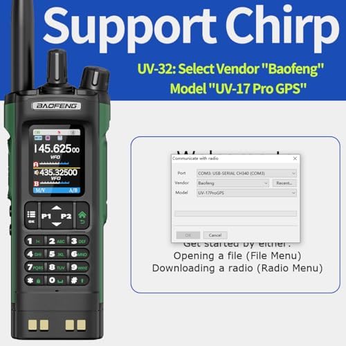BAOFENG UV-32 Radio Ham Radio Handheld 10W Long Range Rechargeable NOAA Weather Receiver 5RM K5 Tactical Two Way Radio Walkie Talkie for Adults with