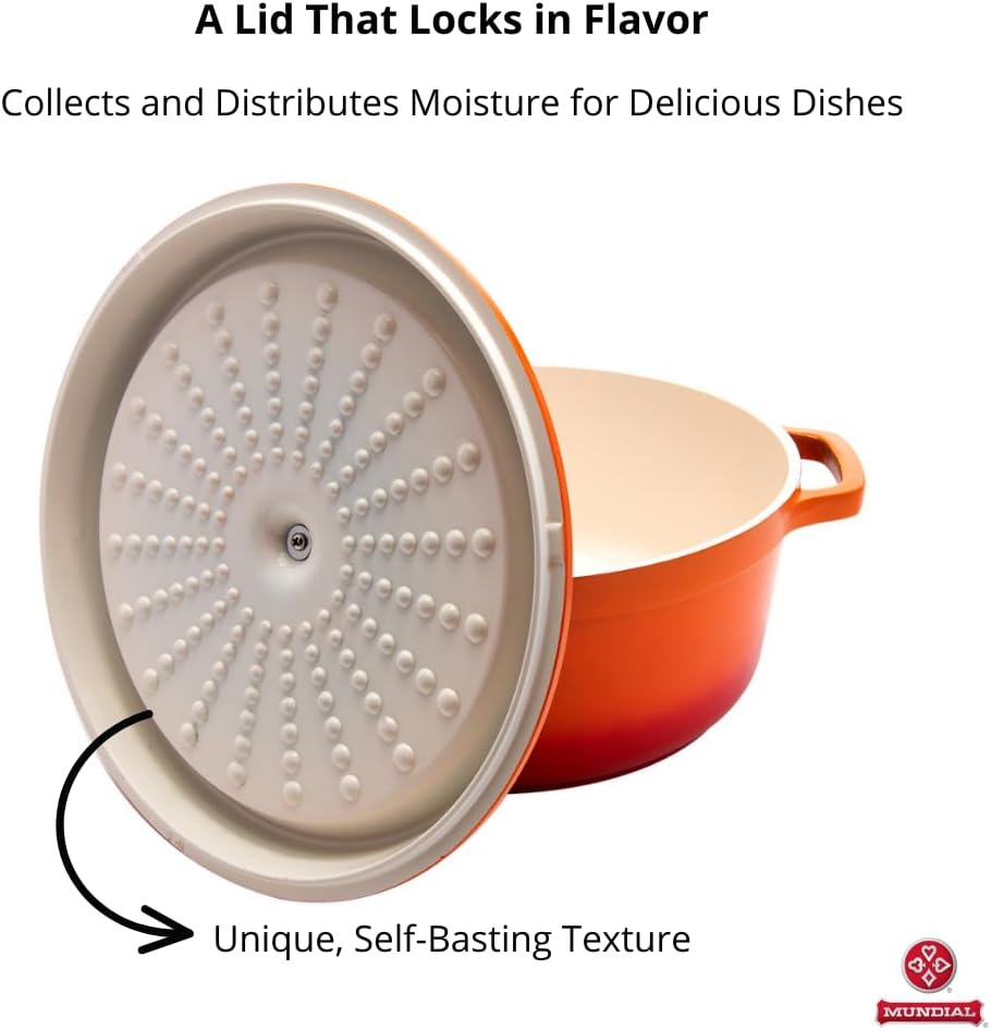 Hercules by Mundial, Cast-Aluminum Dutch Oven Pot with Lid & Handles, All Stove types, Oven-Safe Casserole Cookware with Nonstick Enamel, Orange 26L