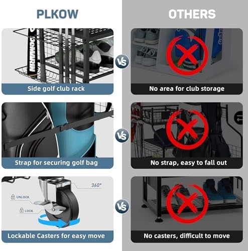 PLKOW Golf Bag Storage Garage Organizer, Extra Large Size Golf Bag Storage Stand and Golf Equipment Rack for Garage,Shed, Basement