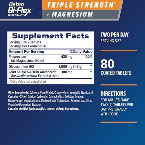 Osteo Bi-Flex Triple Strength Glucosamine Supplement with Magnesium, 80 Ct | Improve Joint Function, Helps Leg Cramps and Muscle Function