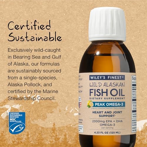 Wiley's Finest Wild Alaskan Fish Oil Peak Omega-3 Liquid Supplement - 2300mg EPA and DHA Omega-3s - Lemon Flavor - 8.45 Oz (50 Servings)