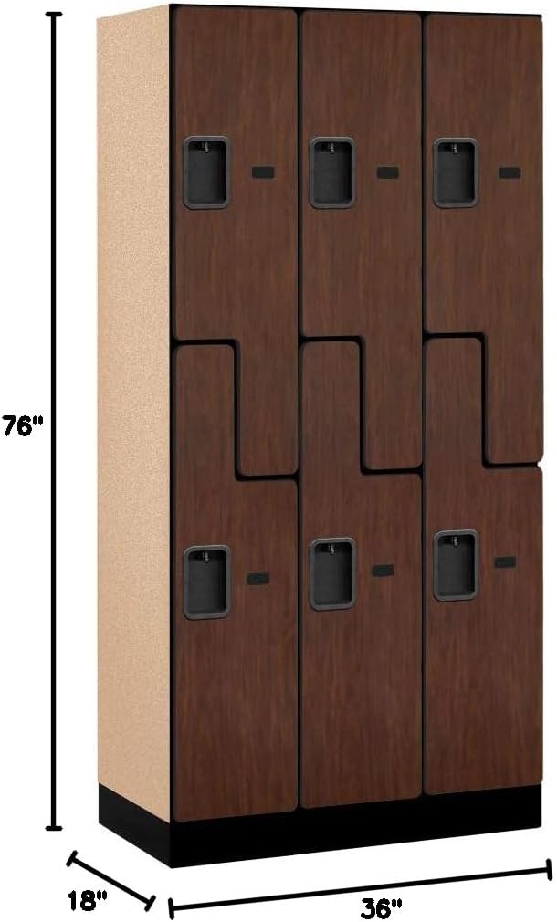 Salsbury Industries 2-Tier S-Style Designer Wood Locker with Three Wide Storage Units, 6-Feet High by 18-Inch Deep, Mahogany